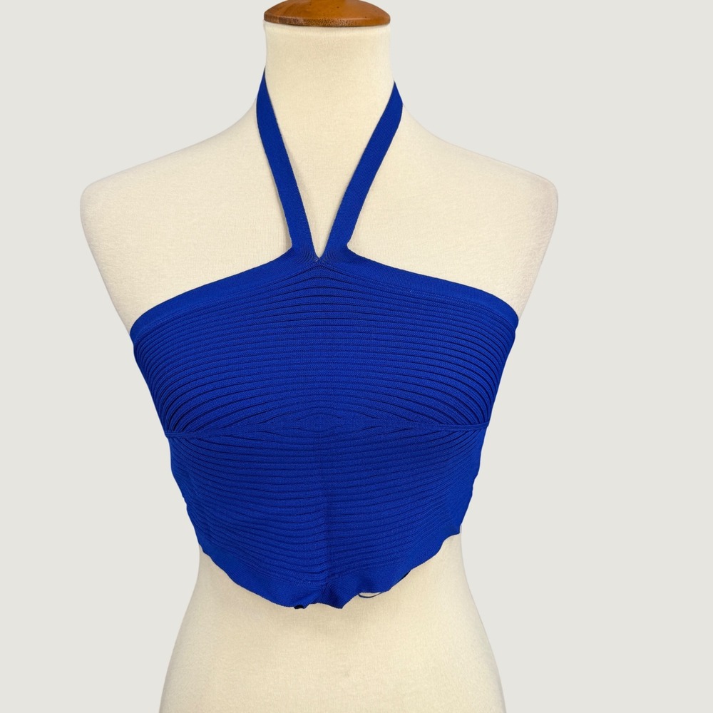 Edit by Nine Blue Ribbed Knit Halter Crop Top Summer Size Medium Y2K New
